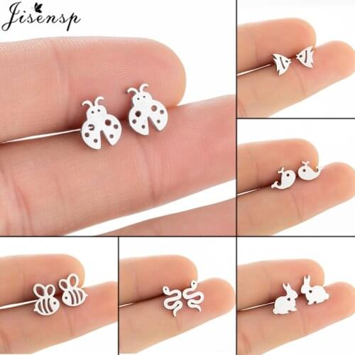 Jisensp Bohemian Fashion Ladybug Insect Stainless Steel Earrings Punk Animal Stud Earrings for Women Girls Party Jewelry Gifts