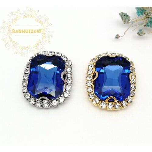 Light Sapphire Rectangle Glass Crystal sew on rhinestones with Crystal buckle Diy wedding dress Mobile Accessories Free shipping