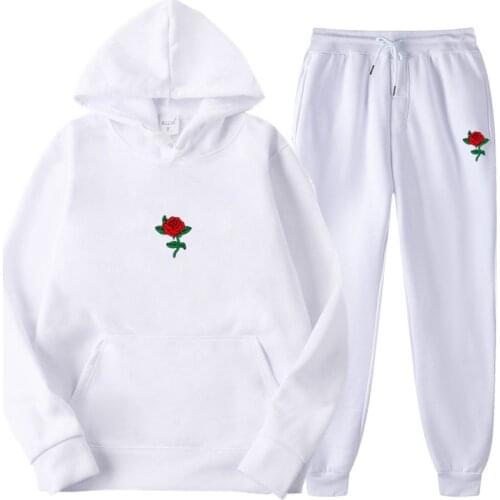 Harajuku Hoodie Sweatshirt Men Fashion Streetwear Rose flower Print Hoodies Tops Pullover mens hoody Hooded Sweatshirt clothes