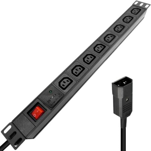 PDU Cabinet Power Strip 8Ways IEC C13 Female Socket Switch + SPD Surge Protection 4000W 2Meters Extension Cable