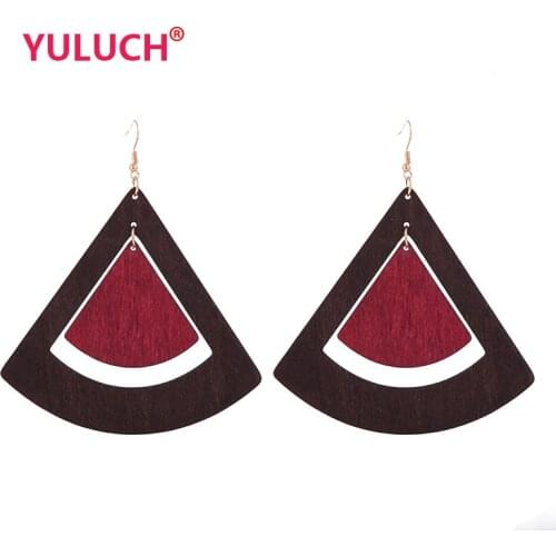 YULUCH Wooden Geometric Elements Ethnic Luxury Design Earrings for Fashion Womens Fan-shaped Hanging Earrings Jewelry