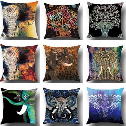 ZENGIA Bohemia Elephant Polyester Cushion Cover Indian Style 45x45cm Affection Animal Home Decorative Pillow Cover for Sofa