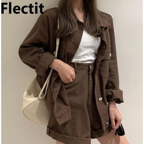 Flectit Lighweigh Denim Shirt Jacket Women Long Sleeve Collared Button Up Flap Pocket Boyfriend Style Loose Jean Coats