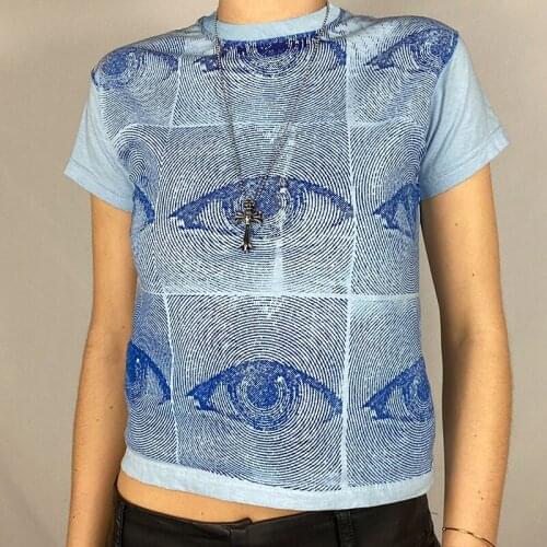 Women Eyes Pattern Printed T-Shirt Summer Trendy Short Sleeve Round Neck Slim Fit Tops