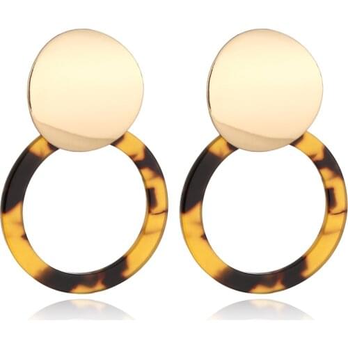New Boho Acrylic Leopard Long Drop Earrings Women Bijoux Geometric Round Marble Dangle Earrings Bohemian Women Jewelry 2019