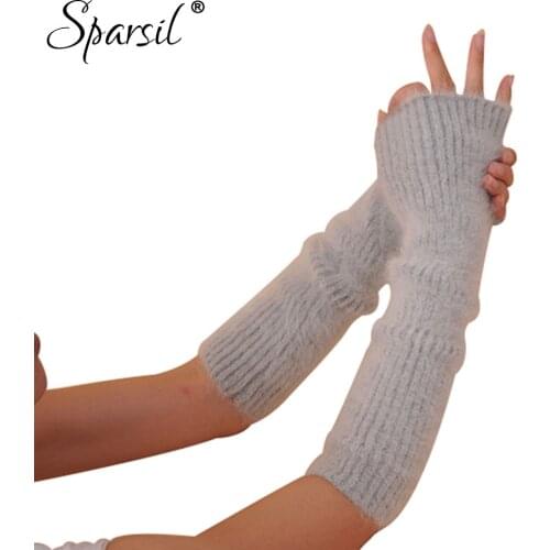 Womens Mink Cashmere Long Fingerless Gloves Thicken Solid Color Elbow Gloves Soft Warm Autumn Winter Women Fashion Mittens