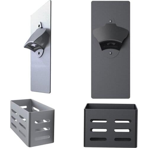 1 Set Beer Bottle Opener Magnetic Wall Mounted Removable Anti-slip Beer Bottle Opener with Caps Catcher for Bar Home Wholesale