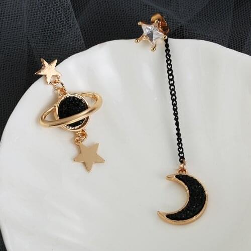 1Pair Korean Style Drop Dangle Earrings Moon Star Planet Asymmetrical Earrings Fashion Women Temperament Stud Earring Jewelry