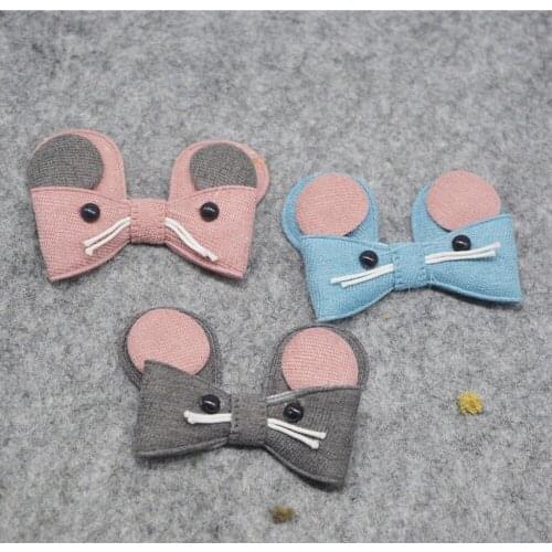 10pcs 6.5*5cm Cloth art bears ear Padded Patches Appliques For Clothes Sewing Supplies DIY Hair Bow Decoration free shipping