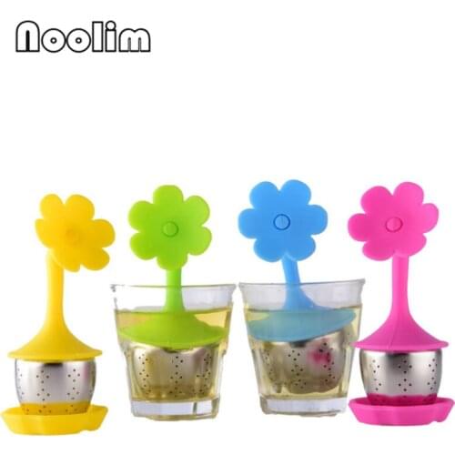 10Pcs/Lot Ceramic Teapot Filter Tea Infuser 304 Stainless Steel Herbal Spice Tea Leaf Strainer With Silicone Flower Handle