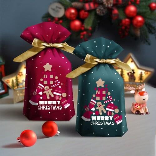 10Pcs Christmas Wedding Candy Cookie Gift Bag Holder Cupcake Biscuit Handmade DIY Plastic Dragee Muffin Packaging Wrapping Bags