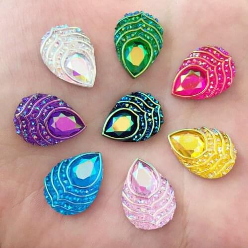 100Pcs 13mm*18mm AB Resin Drop Phoenix Eye Flatback Rhinestone Wedding Button DIY R19*5
