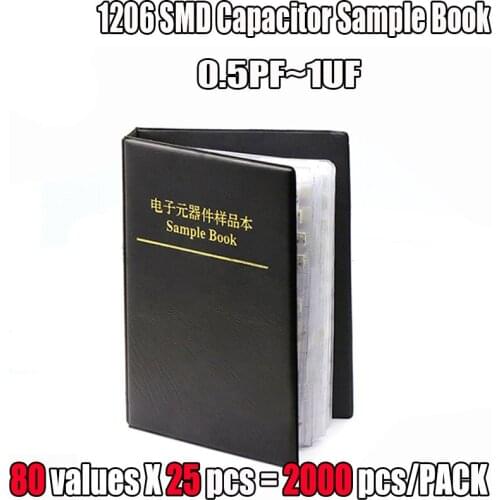1206 SMD Capacitor Sample Book 80valuesX25pcs=2000pcs 0.5PF~1UF Capacitor Assortment Kit Pack