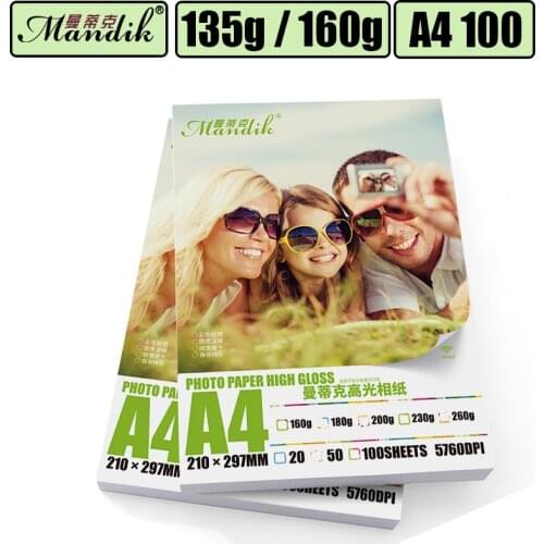 135g 160g A4 100 sheet/lot 210mm*297mm single glossy inkjet photo paper for high resolution output