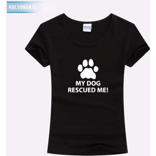2020 Summer Street Style Cotton My Dog Rescued Me Letter Printed T Shirt Short Sleeve O-Neck Cute T-Shirt Womens Clothing Tops
