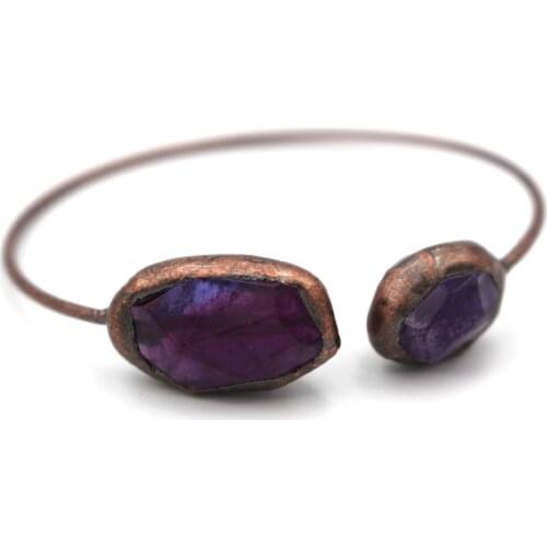 3pcs Double Irregular Natural Stone Bangle Rock Amethyst Crystal Healing Stone Simple Wire Cuff Bangle Jewelry Women Girl Gift