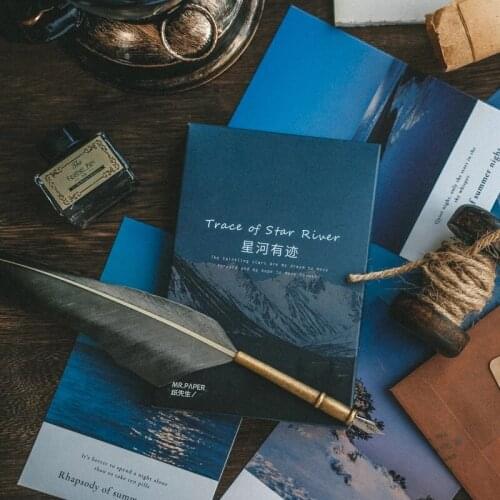 30pcs Aesthetic Postcard Blue Galaxy Moon Flower Birthday Gift Message Greeting Card Postcard Stationery series