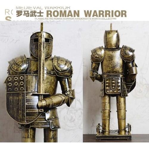 38CM -Christmas GIFT TOP COOL fashion office home shop bar decorative art Retro Iron Roman armor shield Warrior art statue-JS531