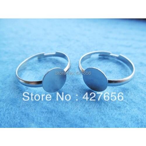 50pcs Adjustable Silver tone/White K Round Base Setting Tray Blank Rings,fit Cameo Cabochon,DIY Accessory Jewelly Making
