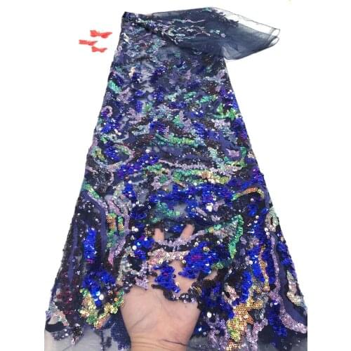 African Sequined Lace Fabric 2021 High Quality Lace Sequined French Mesh Lace Fabric 5 Yards Suitable For Nigeria Wedding RF4327