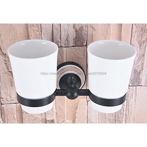 Bathroom Accessory Wall Mounted Black Oil Rubbed Bronze Toothbrush Holder with Two Ceramic Cups Nba710