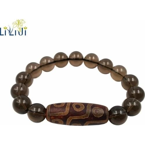 Lii Ji Natural Smoky Quartz DZI Bead Bracelet Total size about 7.5'' Smoky Quartz size 12mm, DZI about 14x38mm