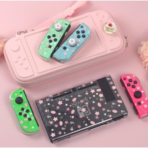 Protective Pink Sakura Cute Transparency Case Hard Cover Girl Flower Back PC Hand Girp For Ninted NS Switch Console and Joystick