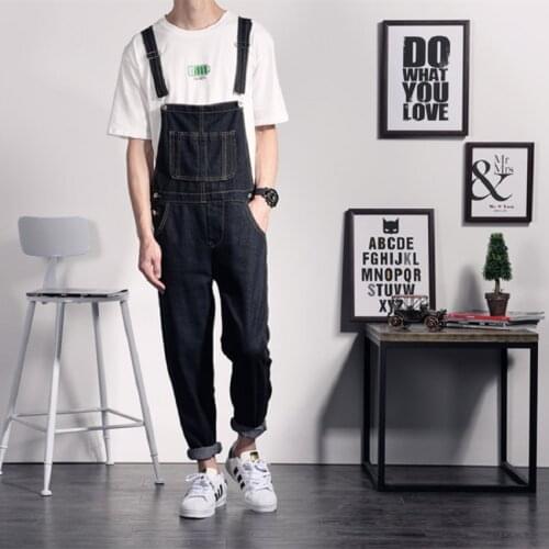 High Street Pockets Jeans Men Fashion Slim Fit Denim Jumpsuit Modish Strap Overalls Casual Suspender Ripped Denim Overalls Holes