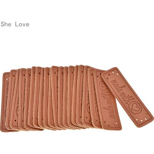 Chzimade 20PCs Made with Heart Handmade PU Leather Garment Labels For Jeans Bags Sewing Household Accessories