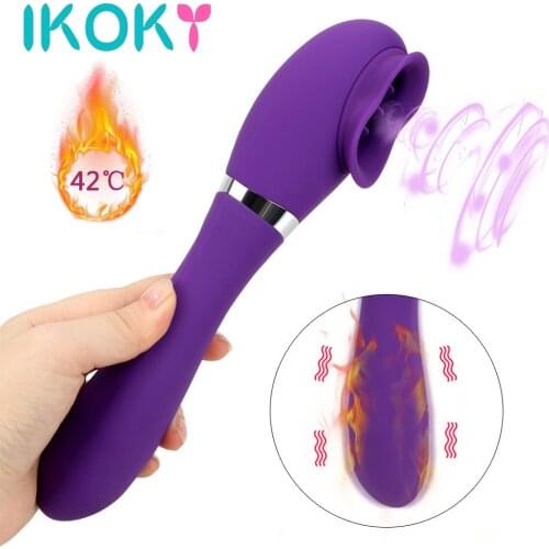 IKOKY 10 Speeds Clitoris Stimulator Tongue Vibrator Heating Oral licking G-spot Nipple Sucker Female Masturbator