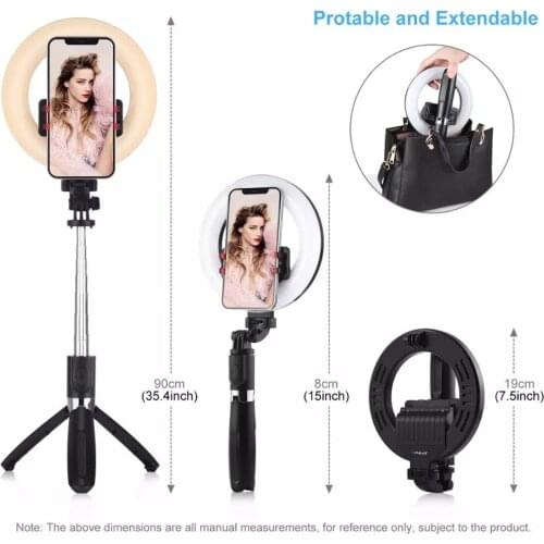 PULUZ 5.0 inch LED Selfie Ring Light with Tripod Stand Bluetooth Selfie Stick Live Broadcast YouTube Vlogging Phone Fill lamp