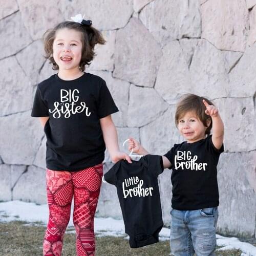 Family Matching Baby Announcement Siblings Brothers and Sisters Tshirts Baby Romper Wear Big Sister/brother Little Brother