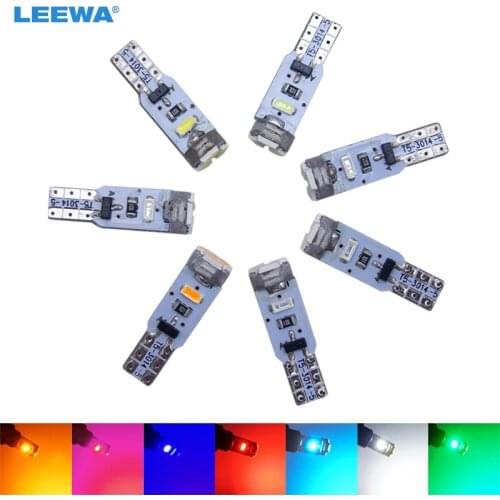 LEEWA 50PCS Car T5 5led 3014 SMD Auto Wedge Light Lamp Warning Canbus No Error Car LED Light 7-Color #CA4024