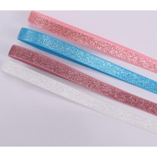 10yards 3/8'' 9mm solid color full glitter grosgrain polyester pink rose gold white ribbon