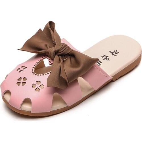 New Fashion Summer Slippers For Girls Casual Sandals Breathable Butterfly-knot With Heart Soft Childrens Flats Sweet Kids Shoes