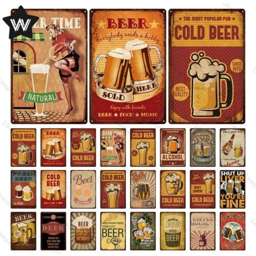 Beer Metal Plaque Cold Beer Sign Metal Poster Vintage Wall Art Tin Sign Beer Time Wall Stickers Metal Plaque Club Man Cave Decor