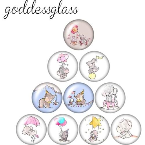Fashion Lovely Elephant Cartoon 10pcs mixed 12mm/18mm/20mm/25mm Round photo glass cabochon demo flat back Making findings ZB1045