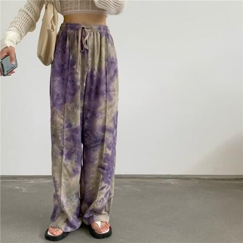 2021 Fashion Tie-dye Casual Pants Summer Womens Loose straight long Pants harajuku elastic High waist Trousers Joggers Women