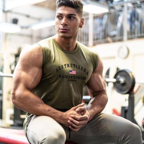 Mens Casual Brand Fashion Tank Tops Gym Bodybuilding Stringer Training Running Fitness Singlets Gyms Clothing Cotton Sports Vest