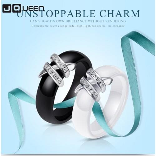 Mens and Womens New Hot Sell 6mm Width Fashion Simple Creative Ceramic Black and White Double X Ring