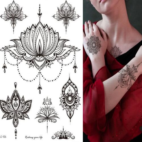Black Tattoo Sticker Retro Pattern Tattoo Sticker Mandala Flower Butterfly Leaf Clavicle Temporary Tattoo Sticker Body Art 1