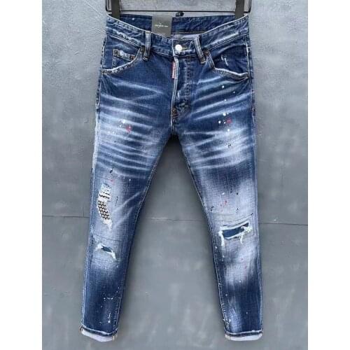 2021 Summer New Style DSQ2 Fashion Ripped Ppaint Feet Jeans Men 039