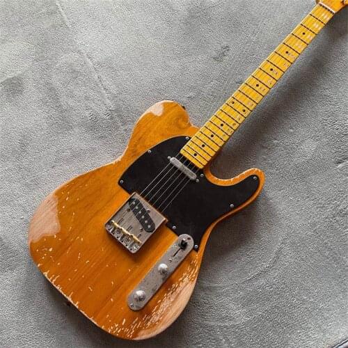 New arrival yellow electric guitar with relics by handed , chrome hardware , all color are available , fast shipping