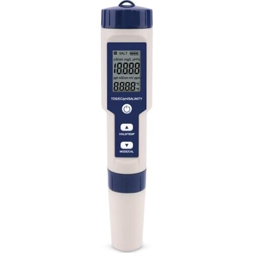 New 5 in 1 TDS/EC/PH/Salinity/Temperature Meter Digital Water Quality Monitor Tester for Pools, Drinking Water, Aquariums No Bac