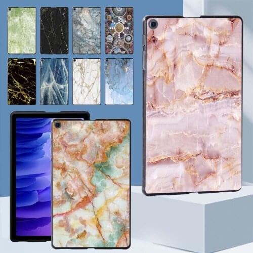New Tablet Case for Samsung Galaxy Tab A7 10.4 Inch T500/T505 Marble Pattern Durable Plastic Slim Back Hard Shell + Free Stylus
