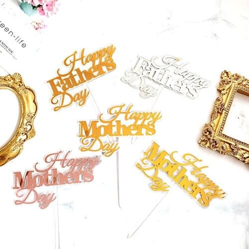 New Rose Gold Acrylic Happy Mothers Fathers Day Cake Topper Gold Cake Topper Flags For Dad Mom Birthday Party Cake Decorations