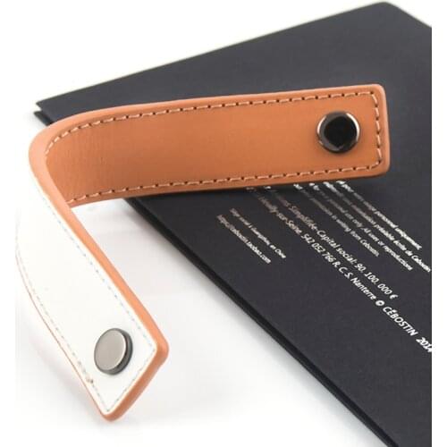 Orange ＆ white double sided leather furniture handle kids drawer handles kitchen cabinet pull leather cabinet handles