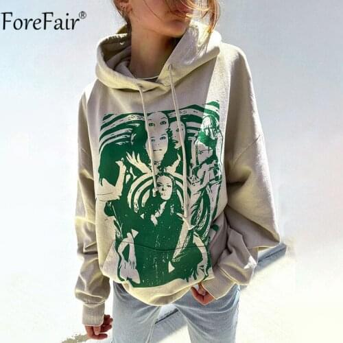 Forefair 2021 Autumn Y2k Women Hoodie Loose Fashion Khaki Print Long Sleeve Pullover Streetwear Casual Vintage Sweatshirts