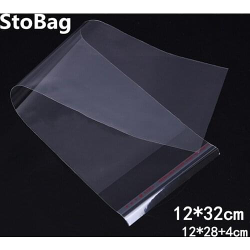 StoBag 500pcs 12*32cm Clear Self-adhesive Cello Bag Self Sealing Long Plastic Bags For Candy Gift Jewelry Packing Resealable