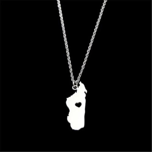 Drop Shipping Fashion Stainless Steel Chain Africa Madagascar Necklace New Pendant Necklace I Heart Africa Statement Jewelery